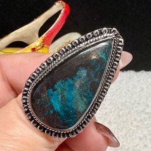 NEW Silver and Blue/green Chrysocolla healing Teardrop Ring